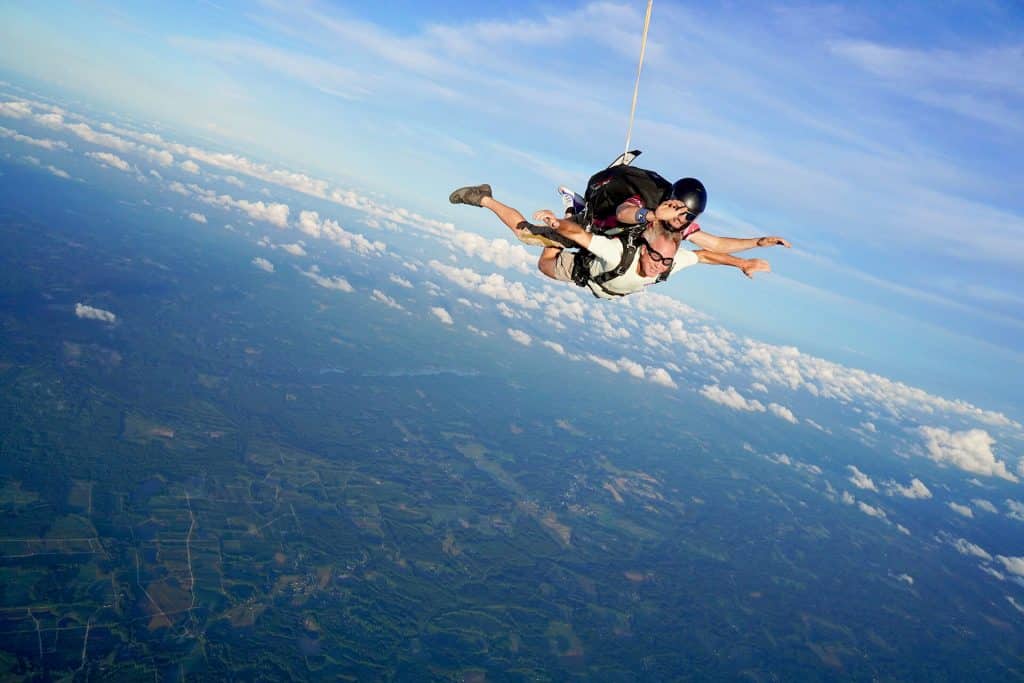 two men skydiving in Franklinton, NC