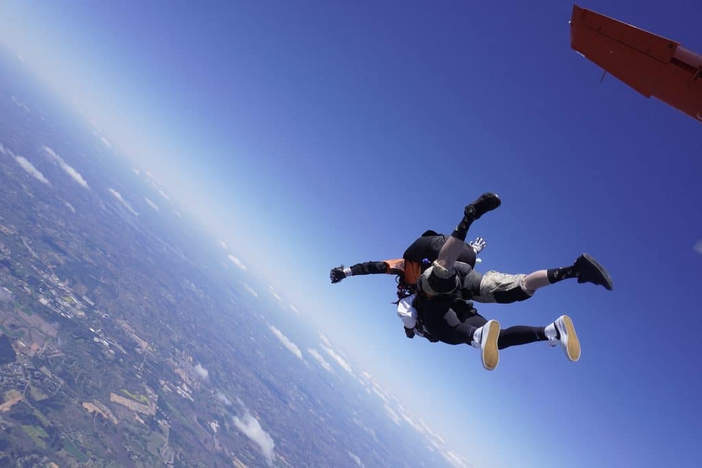 two people skydiving over Franklinton, NC